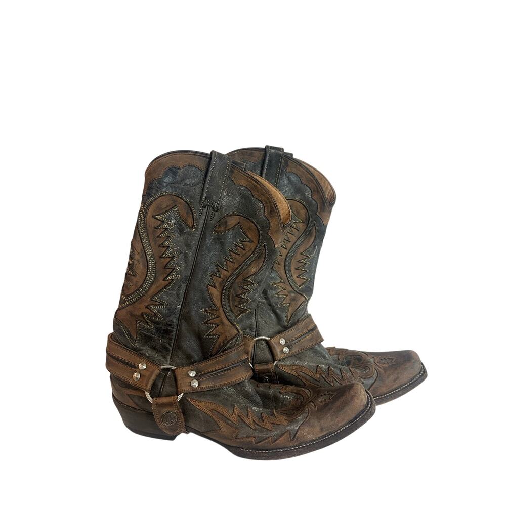 Stetson Outlaw Crackle Harness Western Boots Sz 11.5D Brown Gray Cowboy Leather
